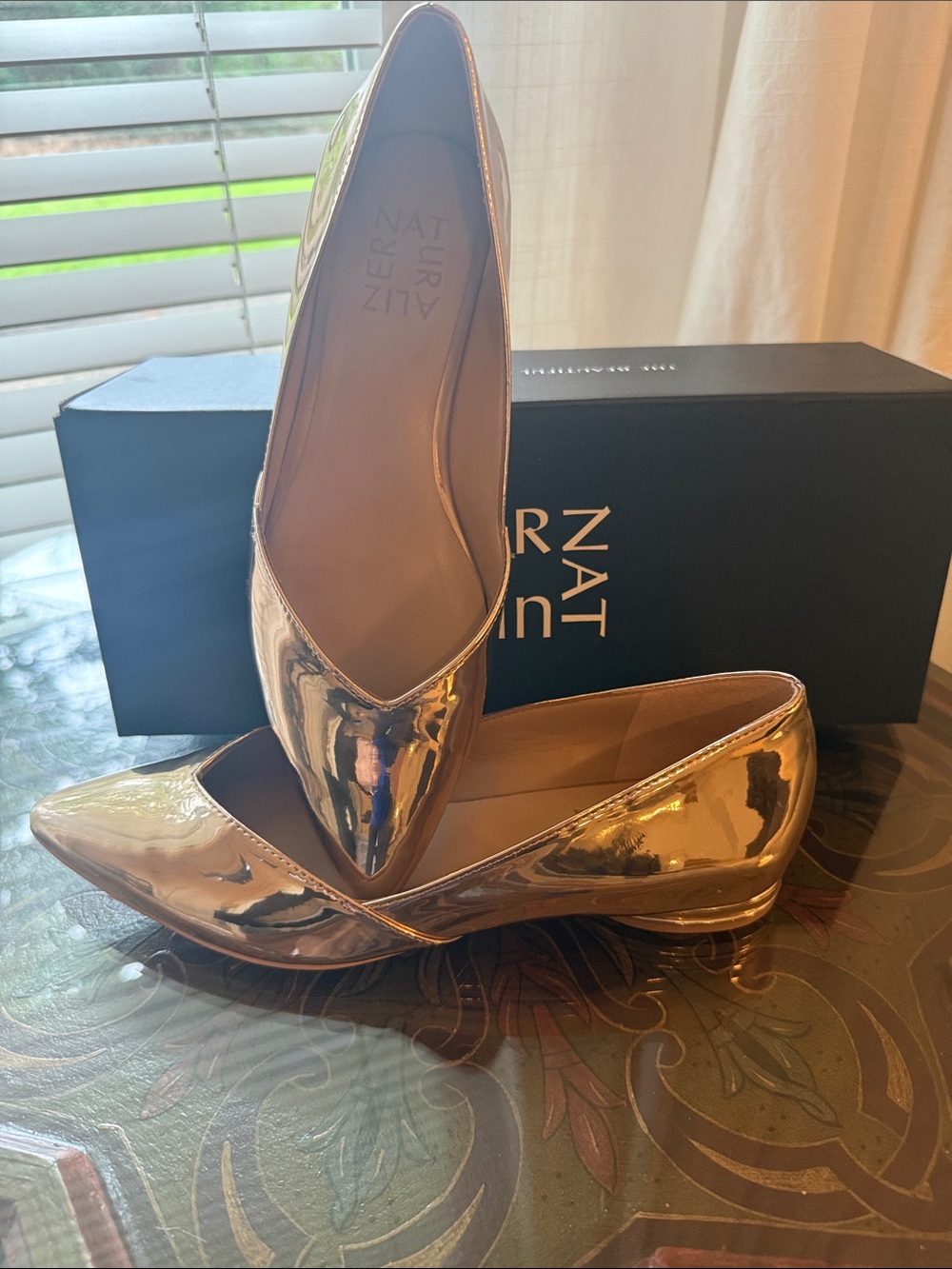 Naturalizer Metallic Rose Gold Pointed Toe Flats - Shiny